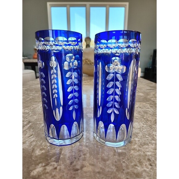 Other - Cobalt Blue Bohemiun Crystal Vases, Pair 6" Tall